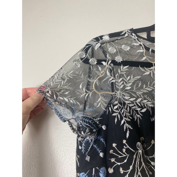 ADRIANNA PAPELL DRESS FAIRY COCKTAIL PARTY WHIMSIGOTH BLACK FLORAL EMBROIDERED - Picture 7 of 14